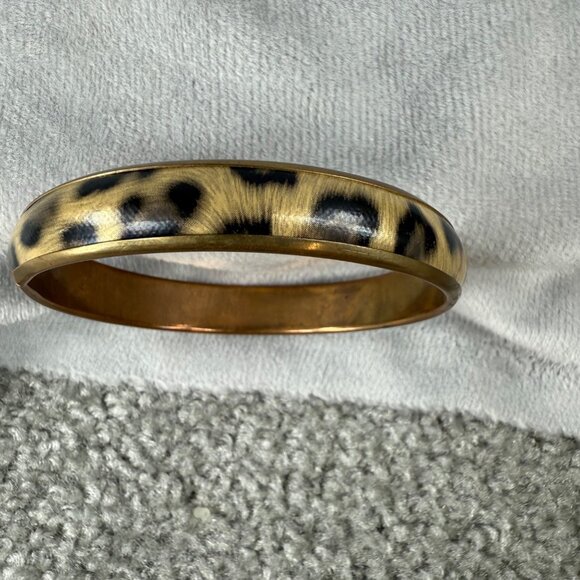 Vintage Gold-Tone Animal Print Bangle Bracelet Leopard Pattern Women - Picture 10 of 15